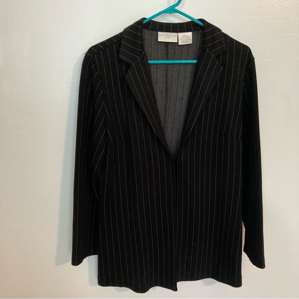 Comfy Soft Pinstripe Blazer Worthington Made in USA Petite Large Black & Silver